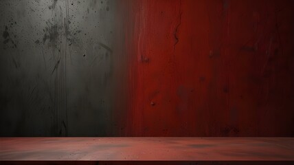 Aged Wooden Surface with Grungy  Texture. 
A dark vintage background with textured concrete walls, a wooden floor, and an empty, old design