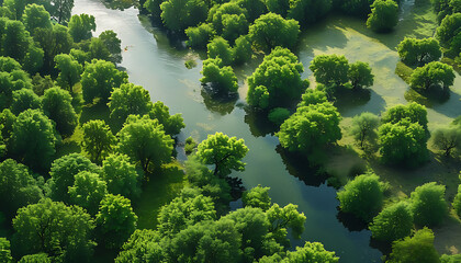 Aerial view of lush green trees and natural beauty