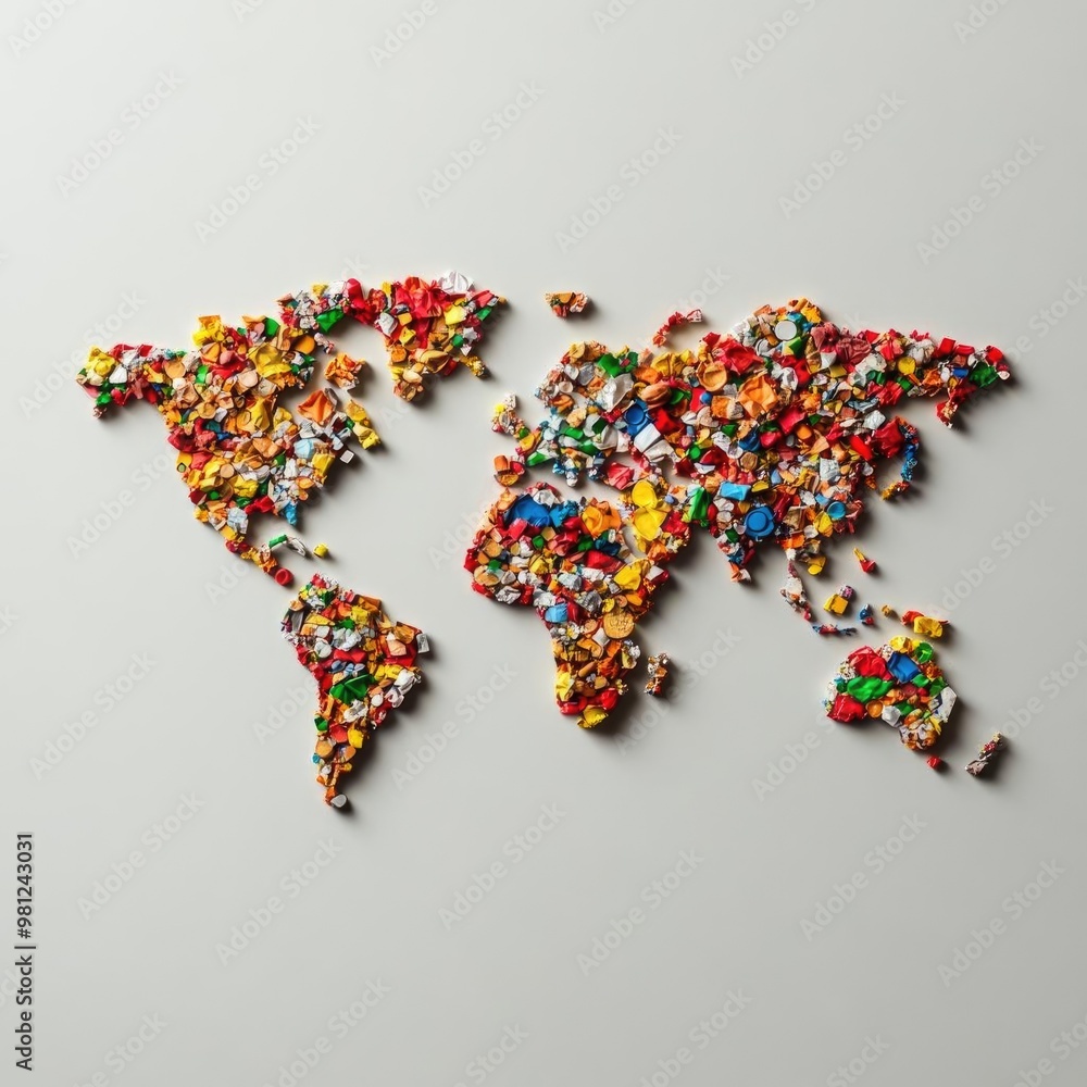 Colorful world map created from vibrant pieces, symbolizing diversity ...