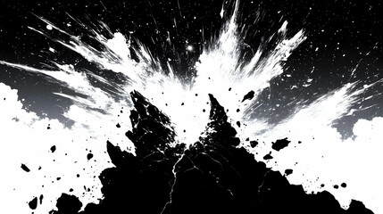 Sticker - Black and White Abstract Art: Exploding Paint