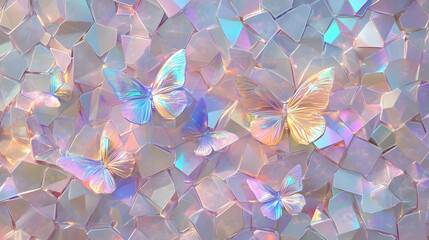 Poster - Iridescent Butterflies Soaring on Shimmering Crystal Background