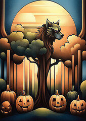 Canvas Print - An illustration of a Halloween Werewolf