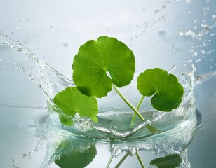 Wall Mural - A leafy plant is floating on top of a wave of water