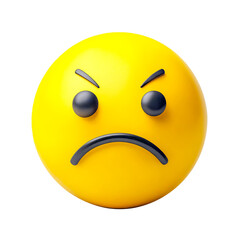 Wall Mural - A yellow angry emoji with a frown and furrowed eyebrows, showing frustration. Transparent background