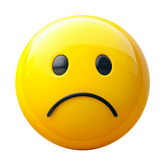 A sad yellow face with a frown and black eyes, expressing disappointment. Transparent background