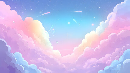 Poster - Dreamy Clouds & Shooting Stars: A Serene Sky Background