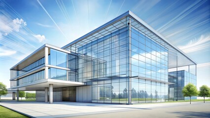 Fototapete - Sketch of modern technology building with sleek design , architecture, futuristic, innovation, office, digital