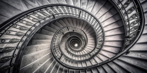 Aufkleber - Abstract spiral staircase in black and white with a vintage filter, stairs, abstract, design, architecture, spiral