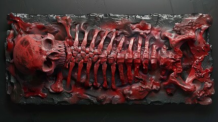 Sticker - Red Skeleton: A Haunting 3D Render of Human Bones