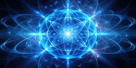 Poster - Blue glowing quantum abstract fractal in render, blue, glowing, quantum, abstract, fractal,, render