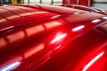 Wall Mural - glossy red car hood with smooth curves and reflections