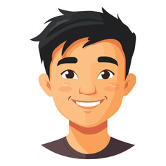 Wall Mural - flat cartoon headshot of an Asian man with black hair