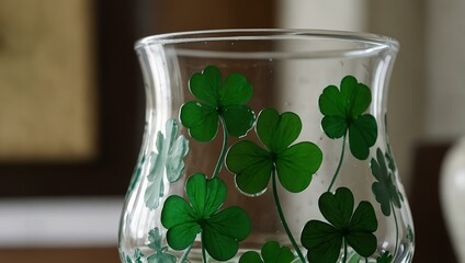 Canvas Print - Close-up of a glass vase with shamrocks.