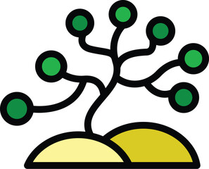 Sticker - Green plant with multiple round leaves growing from yellow ground, perfect for representing nature