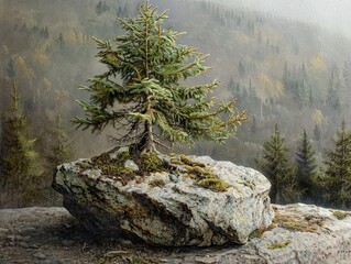 Wall Mural - Solitary Pine Tree on a Mountain Cliff