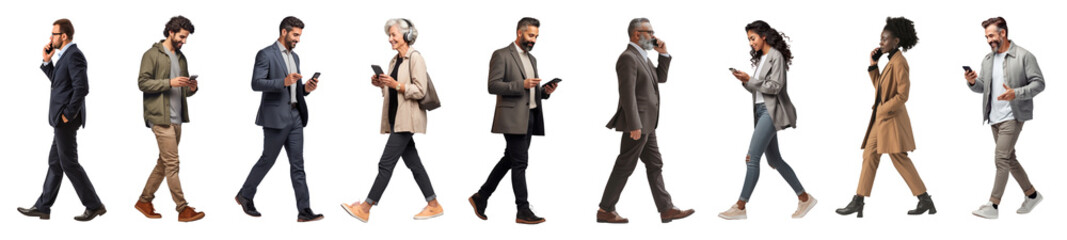 diverse people using mobile phone png cut out element set