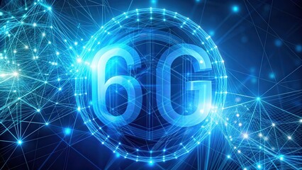 Aufkleber - of 6G technology concept on a blue background, 6G, technology, network, future, innovation, digital, communication