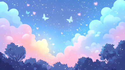 Poster - Magical Sky with Butterflies and Clouds