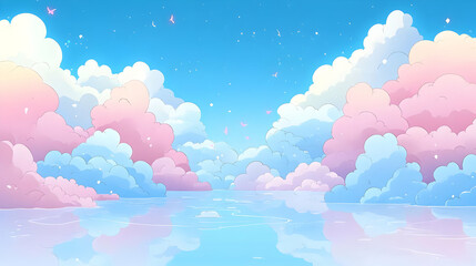 Wall Mural - Dreamy Sky with Cotton Candy Clouds Reflecting in the Water