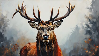 Wall Mural - Majestic Red Deer Stag in Mourning of Antler Shedding