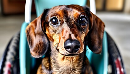 Wall Mural - Dachshund in a wheelchair showcasing resilience and determination