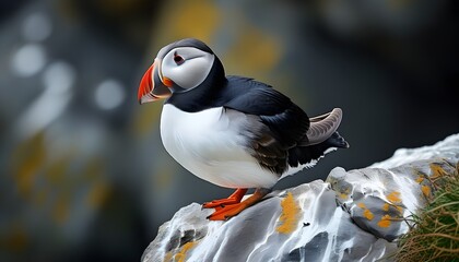 Wall Mural - Intricate portrait of a Razorbill perched gracefully on a rocky ledge