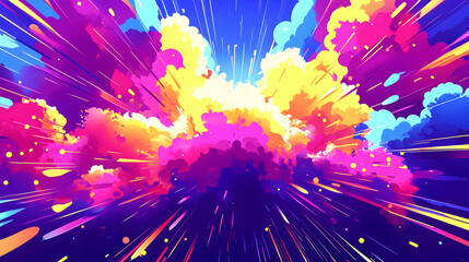 Poster - Colorful Cloud Burst with Bright Lines and Shapes