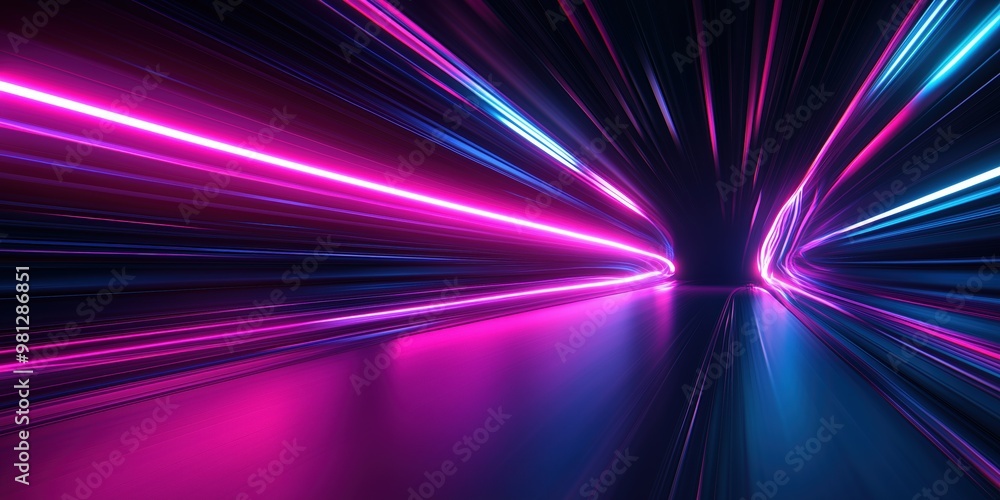 Neon blue and pink light trails against a starry sky, flowing in a ...