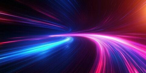 neon blue and pink light trails against a starry sky, flowing in a curved path to create a vibrant, 