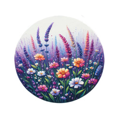 Sticker - colorful flowers with lavender floral hand drawn illustration with flowers