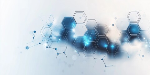 Abstract hexagonal pattern with glowing blue and white highlights, creating a geometric structure suitable for tech, data visualizations, and modern design layouts.
