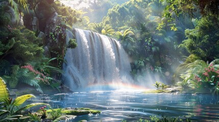 Wall Mural - tranquil waterfall in lush jungle