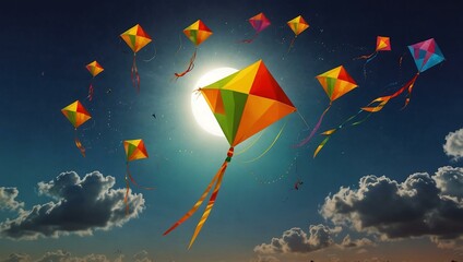 Wall Mural - Colorful kites flying during Makar Sankranti with space for text.