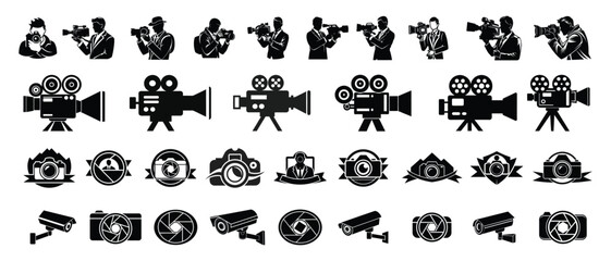 Wall Mural - Photo camera silhouette vector design, Silhouette of photographer with camera. Icons of photo camera, photography, graphic design and video camera.