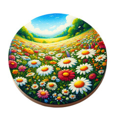 Sticker - daisies with red flowers field floral hand drawn illustration with flowers