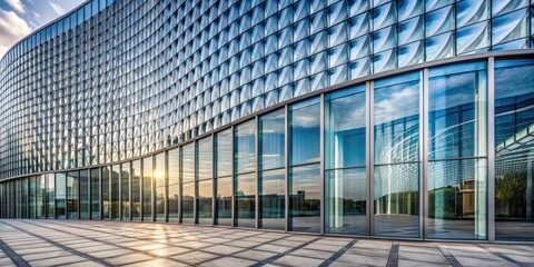Poster - Glass facade wall with a modern, curved pattern exterior design, architecture, detail, modern building, glass, facade