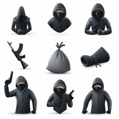 Wall Mural - Thief icon, criminal person sign, bandit in mask, burglar silhouette, killer, gangster or robber in balaclava