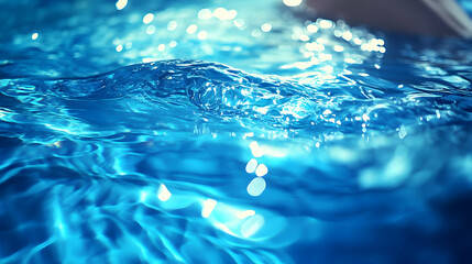 Poster - Water Ripples and Reflections: Abstract Blue Surface with Light