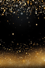 Wall Mural - golden particles create a beautiful bokeh effect on a vibrant black background. perfect for festive 