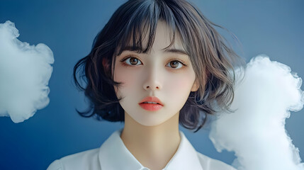 Sticker - Stunning Beauty with  Soft Makeup and Short Hairstyle