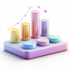 Wall Mural - a pastel-colored 3d bar graph with connected data points displayed on a gradient platform, represent