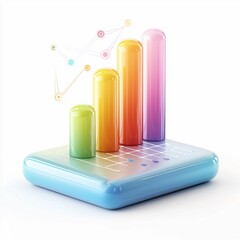 Wall Mural - a pastel-colored 3d bar graph with connected data points displayed on a gradient platform, represent