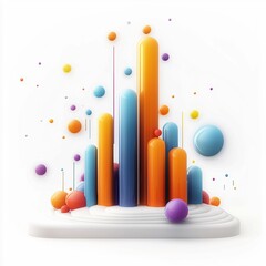 Wall Mural - a vibrant abstract 3d bar graph with colorful cylindrical bars arranged on a white platform, symboli
