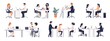 © Marie - A set of flat illustrations depicting people in various work scenes, such as sitting at desks and standing up to dock their phones with charging cables, talking around the table or working on computer