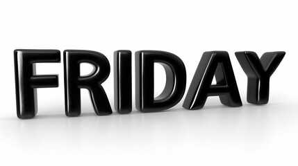 Glossy 3D Friday Text with Bold Black Letters on White Background