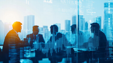Leinwandbilder - Business professionals convene to analyze financial data and marketing statistics using cutting-edge technology during a team meeting