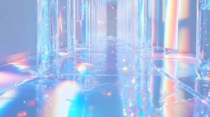 Wall Mural - Holographic Hallway with Glimmering Walls and Floor