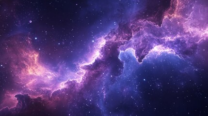 Wall Mural - a celestial nebula with swirling purple and pink gas clouds against a starry backdrop.
