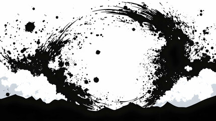 Wall Mural - Abstract Black Ink Splashes and Swirls on White Background