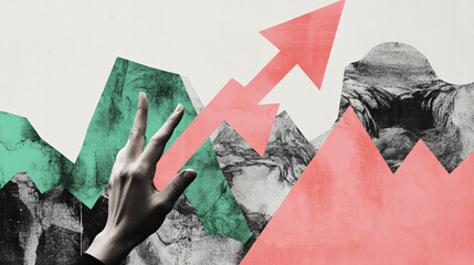 Aufkleber - Businessman analyzing financial market data with growing up arrow chart, business success and growth concept